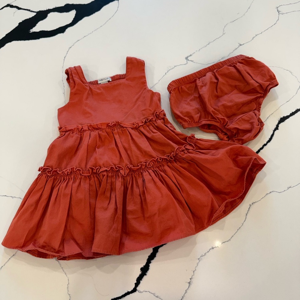 Habitual kids Rust Red Tiered Baby Dress with Bloomers